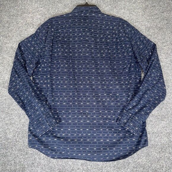 J.Crew Shirt Mens L Blue Geometric Woven Long Sleeve Button Down Pocket Adult - Picture 4 of 6